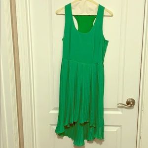 Green high low pleated dress